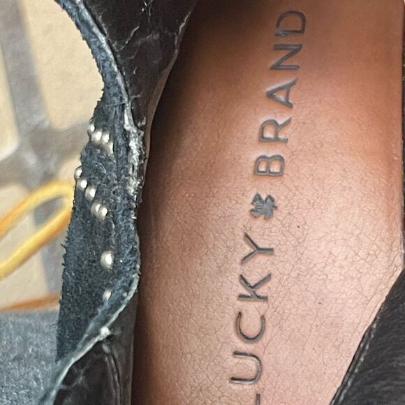 Lucky Brand Shoes Lotisha Booties 7.5 Black Peep Toe Block Heel Studded Leather - Picture 4 of 5